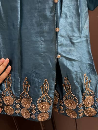 Blue silk shirt with work