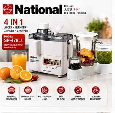 4 in 1 Juicer Blender Grinder Chopper | 750W Heavy Duty Motor | Stainl