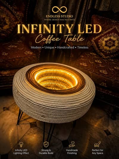 Premium Infinity LED Center Table | Custom Handmade | Endless Studio