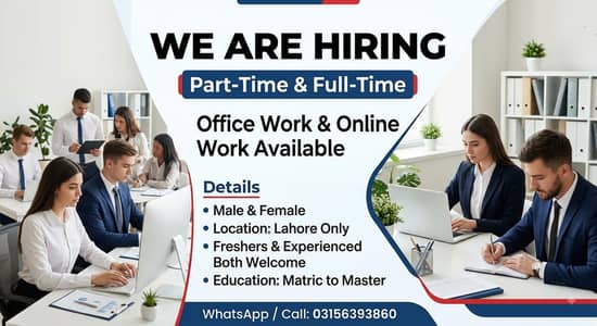 OFFICE WORK AND PART TIME WORK AVAILABLE FOR MALES AND FEMALES