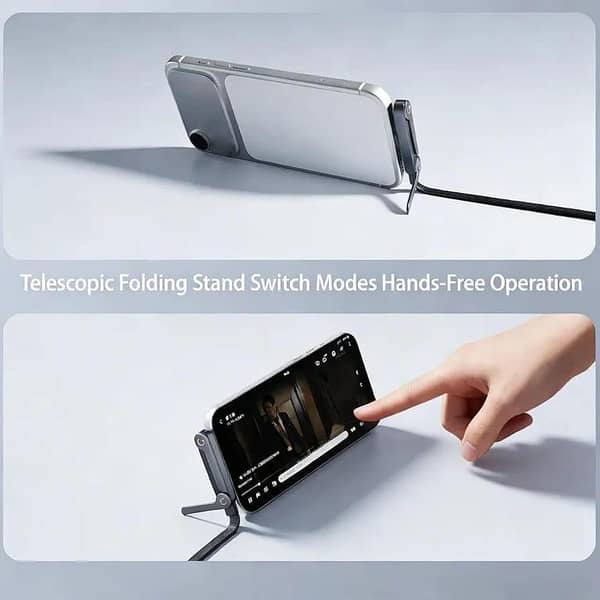 2-in-1 USB-C to USB-C Fast Charging Cable 240W with Built-in Foldable Mobile Phone Stand | 1.5M Heavy Duty Nylon Braided Data Cord | 90 Degree Angled Gaming Cable Holder for iPhone 15/16/17, Samsung, Huawei, Xiaomi