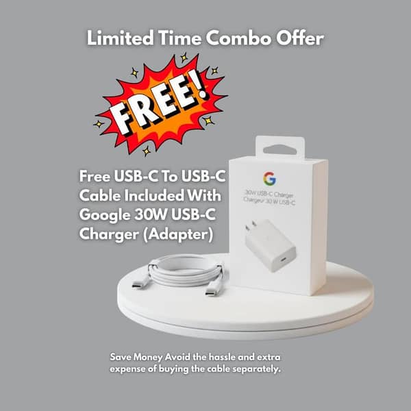 Original Google Pixel 30W USB-C Fast Charger Power Adapter WITH CABLE- Genuine & Rapid Charging for Pixel Devices
