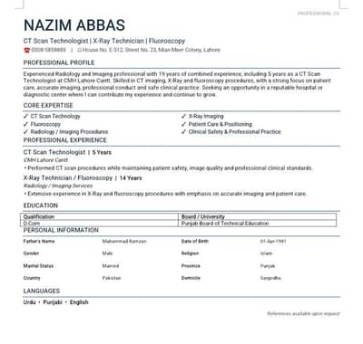 CT scan technician, radiography and nursing