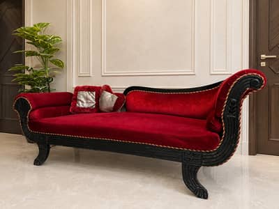 Royal Red Velvet Sofa | Antique Wooden Carved Couch