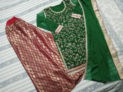 Royal Emerald Green & Deep Wine Red Luxury Embroidered Suit 