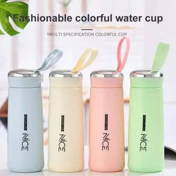 Nice Water Bottle, 400ml Glass Bottle with Silicone Plastic Shell, Spill-Resistant Flip Lid for Outdoor & Office Use