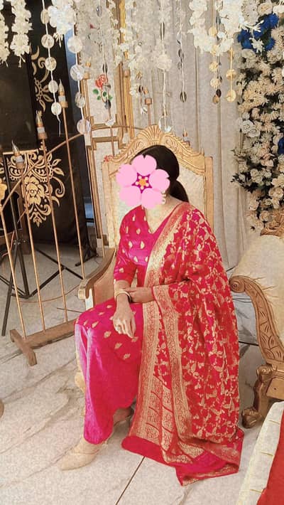 Fancy Pink Silk Suit with Golden Embroidery | Stitched | Party Wear