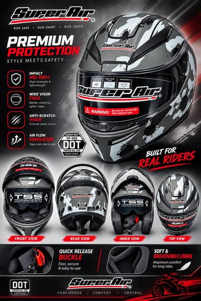 Premium SuperAir SP-902 Full-Face Motorcycle Helmet 