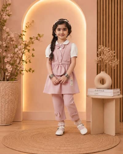 Baby Girl Bunny Embroidered Frock & Trouser Set | Mashoom Janan