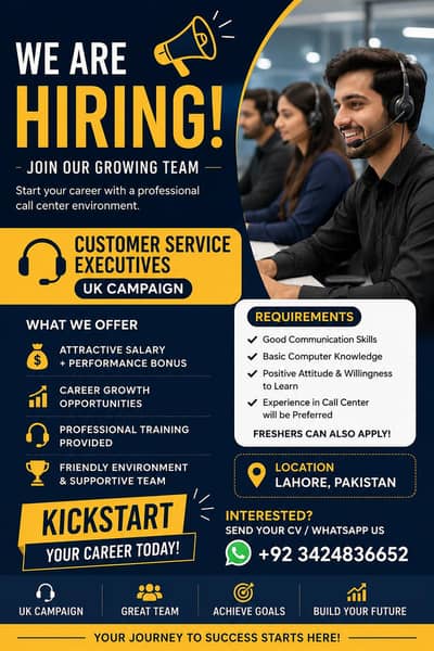 Customer Service Executive – Call Center Jobs in Lahore | UK Campaign