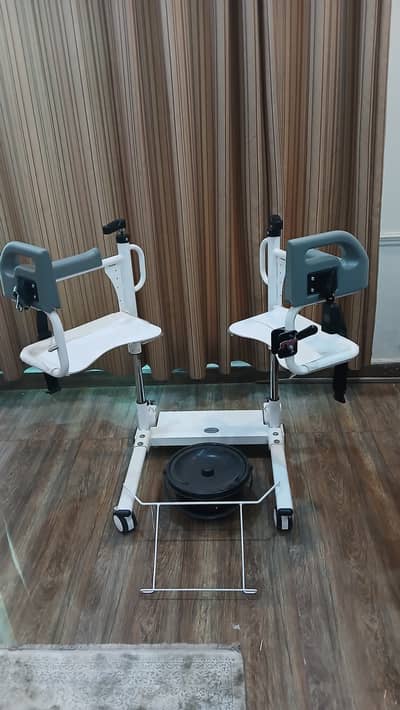Patient Transfer Wheelchair with Commode & Height Adjustment