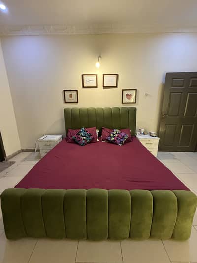 Bed with side table and dressing table and mattress