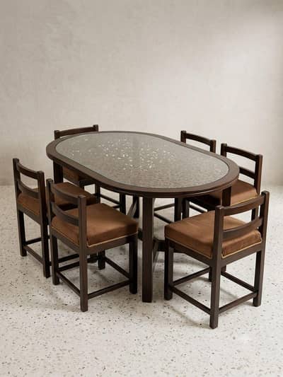 Six Seater Functional Spanish Style Wood Dining Table Oval Designed