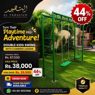 Premium Double Kids Swing Set with Climbing Ladder
