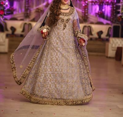 Grey and gold heavy embroidered reception dress