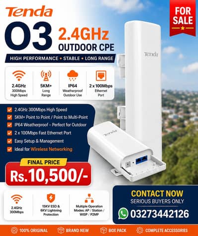 Tenda O3 2.4GHz Outdoor CPE | 5KM+ Long Range | Brand New