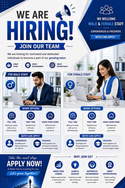 We are hiring male and female for work.