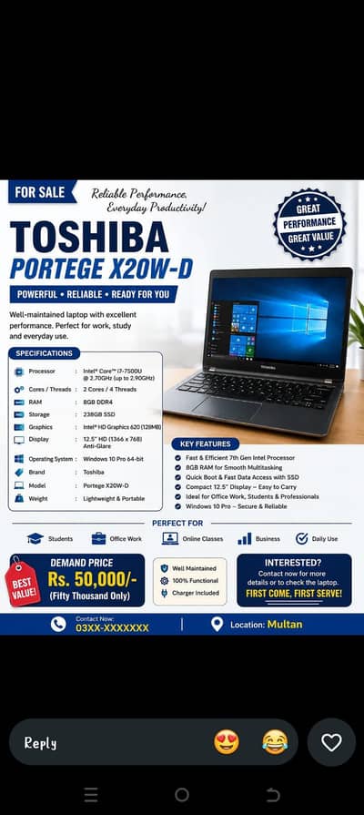 Toshiba laptop for sale