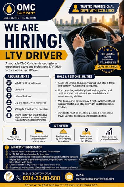 Driver Required urgently