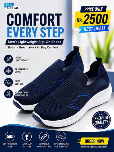 Mens Premium Lightwaight slip-on sneakers-stylish  comfortable shoes