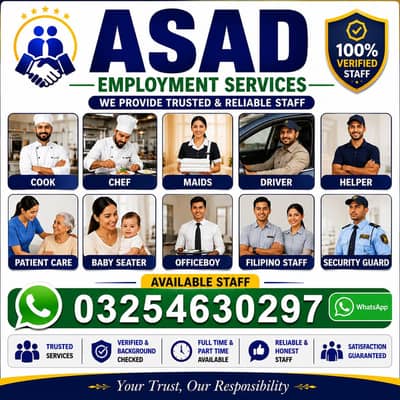 cook/ chef/ maids/ driver/ babysiter/ patient care/available/staff