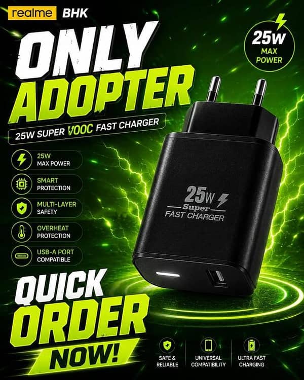 Realme 25W Only Adapter SuperVOOC Fast Charger - Max Power Super Fast Charging Wall Charger Premium Quality Mobile Adapter with Smart Protection & Multi-Layer Safety (White, Yellow, Black