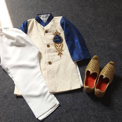 sharwani with khoossa and 3 piece suite for 2 years