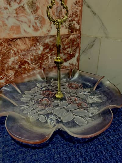 Vintage Brass & Glass Serving Platter / Centerpiece - Antique item