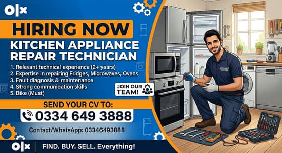  URGENT HIRING – KITCHEN APPLIANCE TECHNICIAN