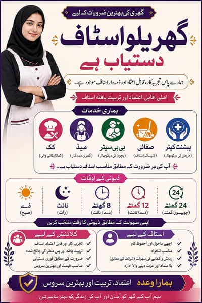 Female Staff Available – Maid, Babysitter & Patient Care