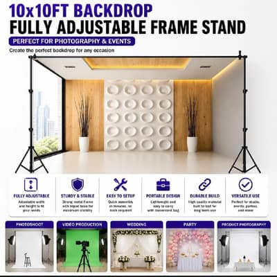 Large 10×10ft Frame Stands for Chroma Key Studio Video Backdrop