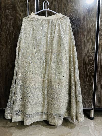 skin net mirror work lehnga 3 peice full heavy work