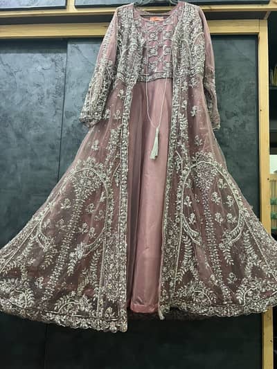 Girls Maxi 3 Piece | Fully Embroidered Upper + Frock + Net Dupatta
