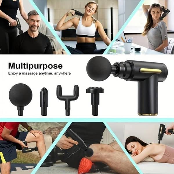 "5-in-1 Electric Massage Gun for Deep Tissue Pain Relief – 6 Speed High-Torque Percussion Massager with 4 Heads, USB Rechargeable Mini Massage Gun for Neck, Back, Shoulder, Legs & Full Body – Portable Muscle Recovery & Physiotherapy Device for Home, Gym &