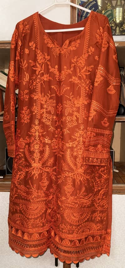 3pc fully embroided stitched dress for women