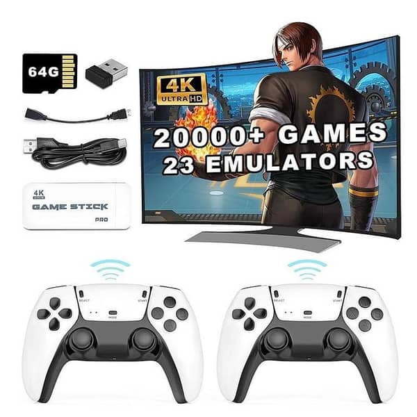 “M15 Retro Game Console Stick 64GB – 20,000+ Classic Games, 4K HD Output, 20+ Emulators, Plug & Play with Dual ControllersM15 Retro Gaming Stick 64GB – Plug & Play Console with 20,000+ Classic Games, Dual Controllers & 4K HDMI Output