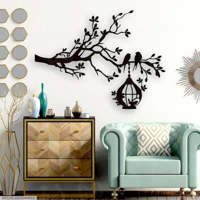 3D Wooden Wall Art Black Tree Birds Nest 30"