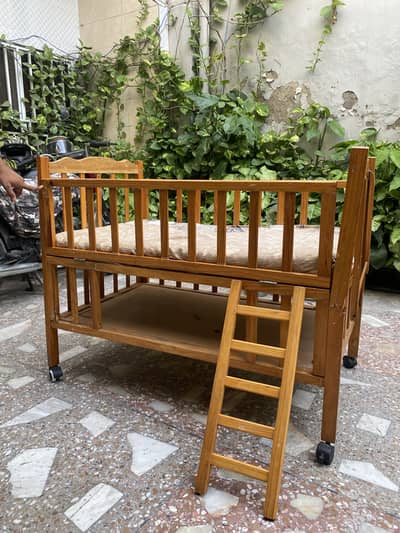 Wooden Baby Bed with Stairs & Mattress