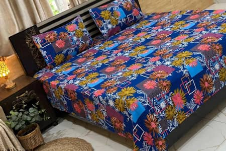 3 Pcs Double Bed Bedsheet Crystal Cotton - Free Home Delivery