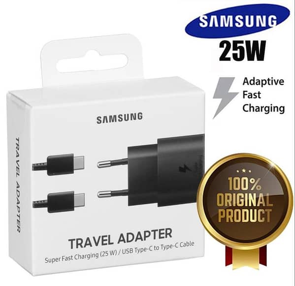 Original Samsung 25W Super Fast Charging Wall Charger & USB-C to USB-C Data Cable | Genuine Adaptive Fast Charge Travel Adapter Type C PD Power Delivery