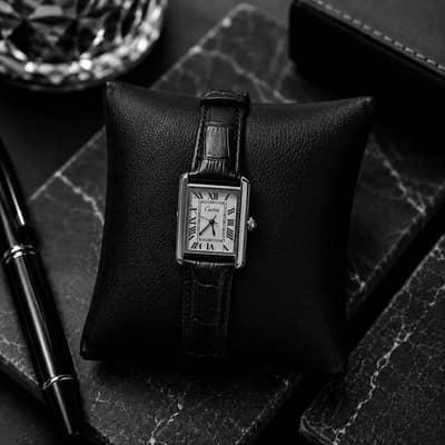 Classic Black Leather Rectangular Watch