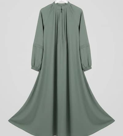 Surmai Green /Sea green Pleated Abaya with Zipper & Elastic Cuffs