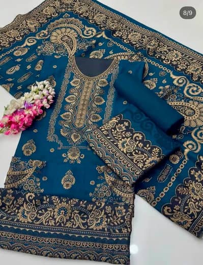 : 3 Piece Printed Lawn Suit for Women – Beautiful Teal Blue Design