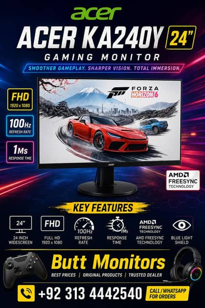 Acer KA240Y  24" FHD 100Hz 1Ms | AMD FREESYNC | Gaming Monitor