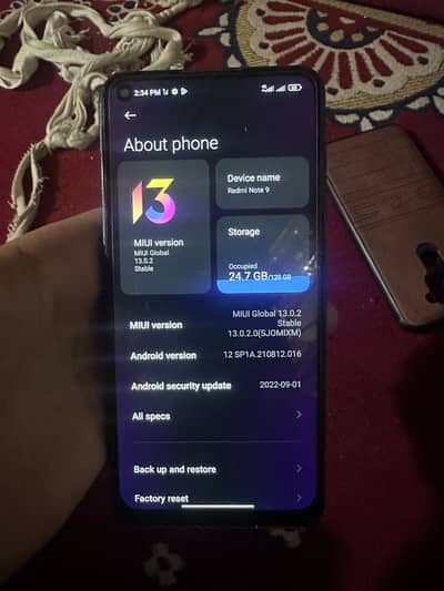 Red me Note 9 Ram 6 Rom 128