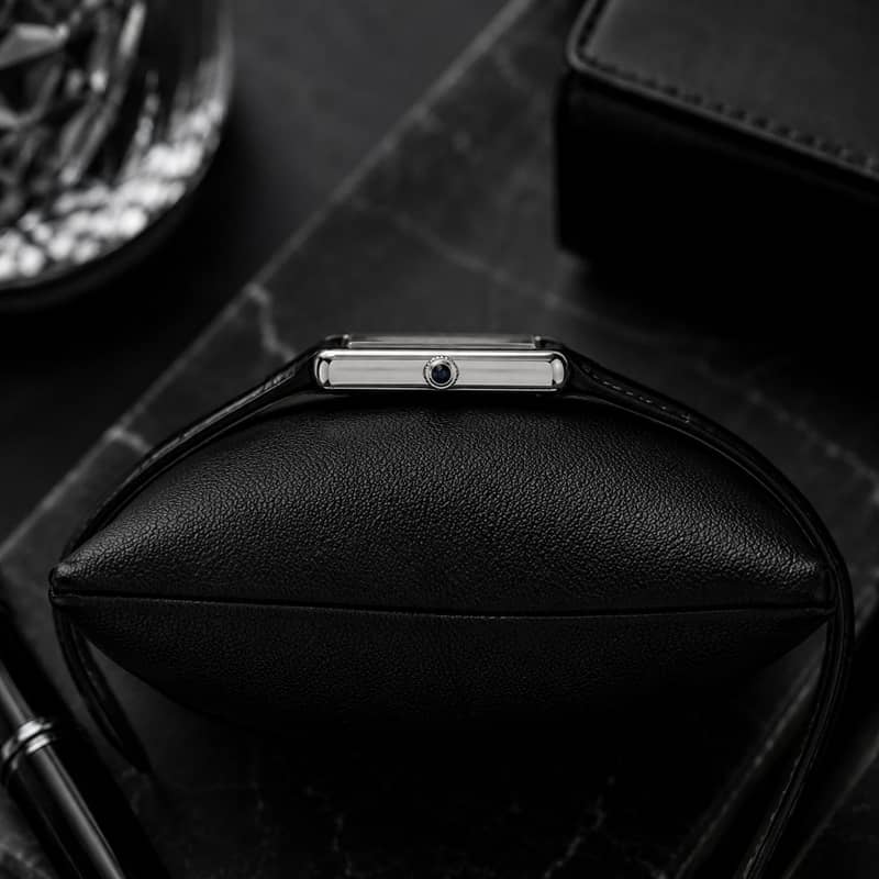 Classic Black Leather Rectangular Watch 2
