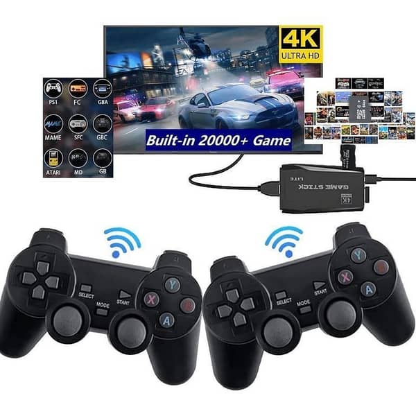 M8 Wireless Retro Game Console Stick – 64GB TF Card, 20,000+ Classic Games, Dual 2.4G Controllers & 4K HDMI Plug & Play Output