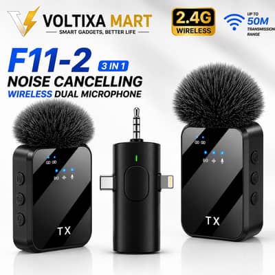 F11-2 (3 in 1) Noise Cancelling Wireless Dual Microphone