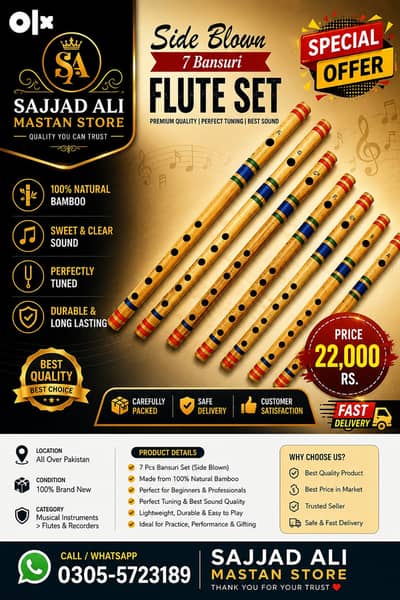 Brand New Original 7 flu Set Bamboo Flute  Never Used  Premium Quality