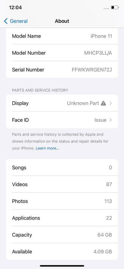 iPhone 11 non pta 64GB Face ID issue camera all ok pubg 60fps